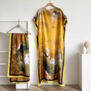 Women's Floral Print Long Dress  Scarf SetBoho Casual Shawl Dress Scarf Set for Beach Vacation Holiday Ladies Clothes for All Seasons