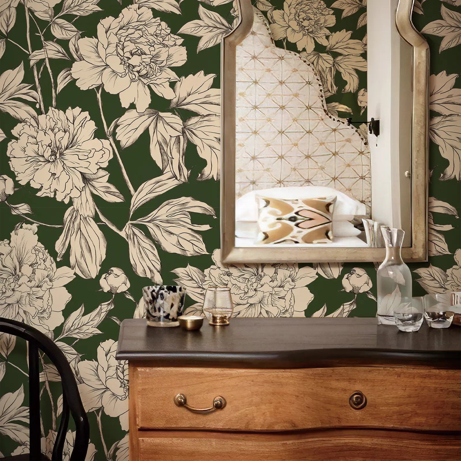 Sage Green Floral Peel and Stick Wallpaper, Boho Removable Contact Paper for Bedroom Bathroom Kitchen Laundry Room Shelf Decor, 480" x 17.3"