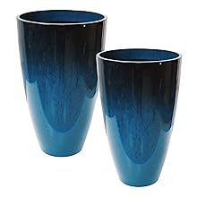 SUNNYGLADE 2Packs 21 inch Tall Planter, Indoor Outdoor Blue Glossy Round Planter for Porch, Large Flower Pot with Drainage Hole for Home Garden Front Door
