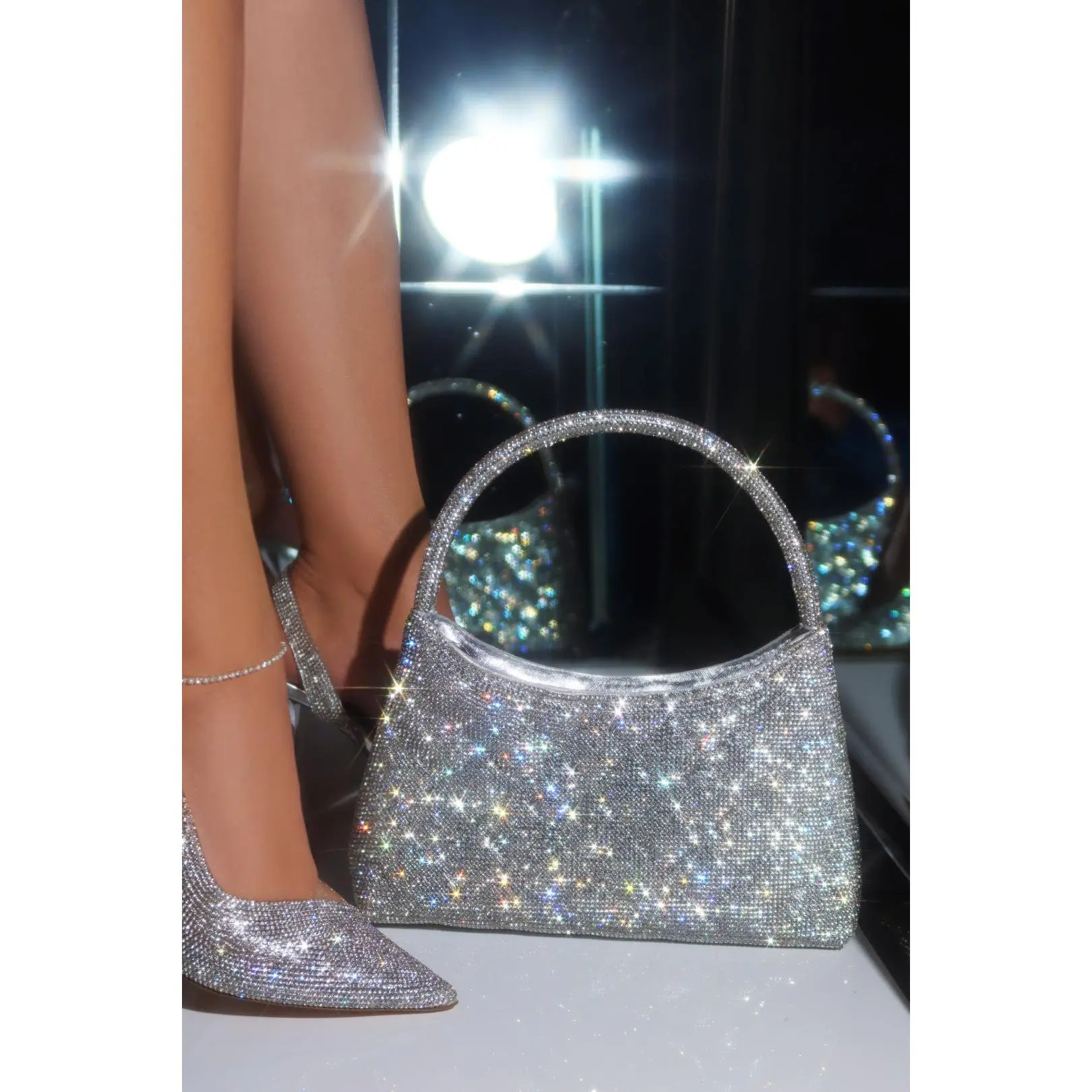 Bella Embellished Handbag - Silver