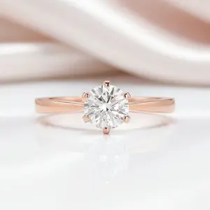 14k Rose Gold 0.8 Ct Lab Grown Diamond Option Solitaire Engagement Ring