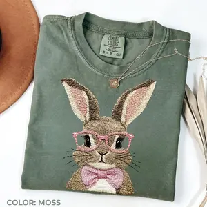 Comfort Colors Cute Easter Bunny Shirt, Womens Easter Rabbit Shirt, Coquette Bow Easter Bunny Tee, Retro Bunny Shirt, Easter Gift for Women