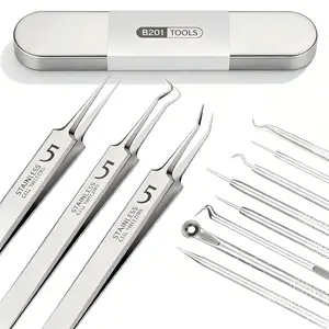11-Piece Pimple Popper Tool Kit Stainless Steel Blackhead Remover Set with Box for Forehead Face Nose Acne Removal Beauty Tools Facial Storage guasha quartz tweezer Acne Extractor Tool Gua Sha Facial Set Portable Care Tool Set Gua Sha Beauty Tool