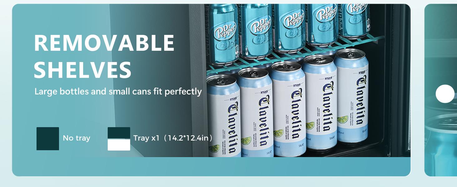 EUHOMY 55 Can Beverage Refrigerator cooler-Mini Fridge Glass Door for Beer Drinks Wines, Freestanding Beverage Fridge with Adjustable Shelves Blue LED for Home/Office/Dorm/Bar (1.3cu.ft)