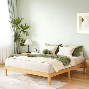 Solid Wood Platform Bed Frame Easy Assembly No Squeak No Box Spring Needed 12 14 18 in Natural Pine Twin Full Queen King Sizes Bedroom Bedframe