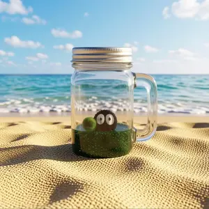 Cute Coal Spirit Bottle with Live Marimo - A Unique, Self-Sustaining Aquarium Plant Habitat & Black Micro Decor for Low-Light Spaces (Includes LIVELY Moss Ball Pet)