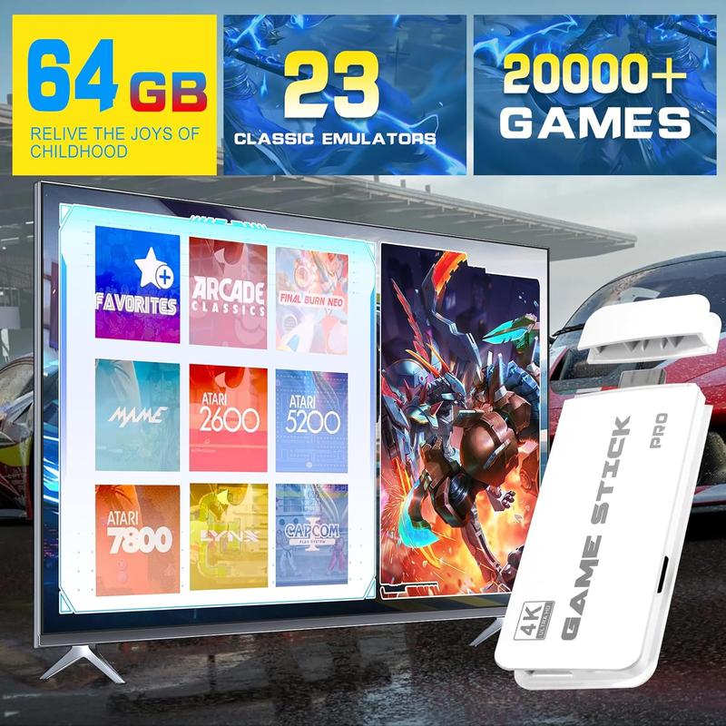 Retro Gaming Console, 20,000+ Classic Games, HDMI Plug & Play Game Stick, Dual Wireless Controllers, 23 Emulators, Save & Search Support, Gift for dults