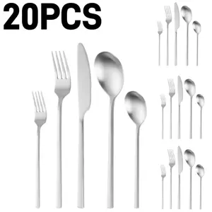 20pcs Elegance Silvery Stainless Steel Matte Cutlery Set for 4 People Dishwasher Safe Ideal for Home Kitchens Restaurants Hotels Wedding Party Dinners Festival Gift