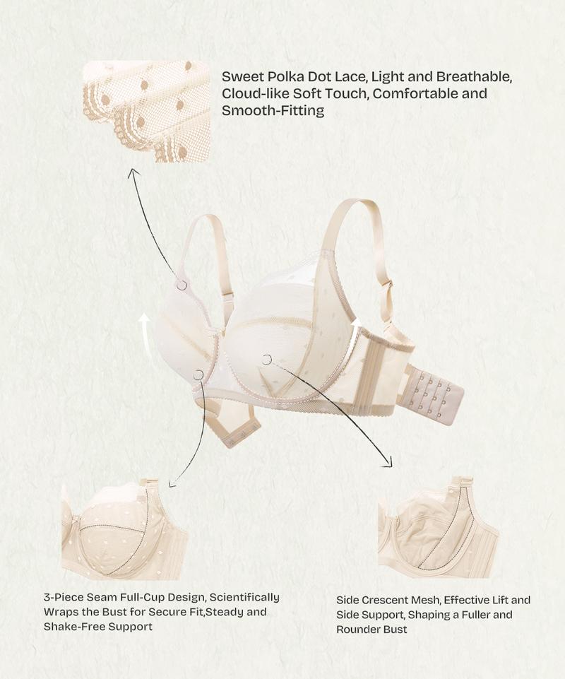 Lacsper Pebble minimizer Bra Polka Dot Lace Unlined Comfort Non Padded Full Coverage Plus Size Underwire Supportive Bra Womenswear