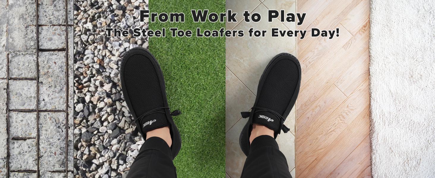 Steel Toe Shoes Men Hands Free Work Shoes Slip On Safety Toe Sneakers Lightweight Comfortable Walking