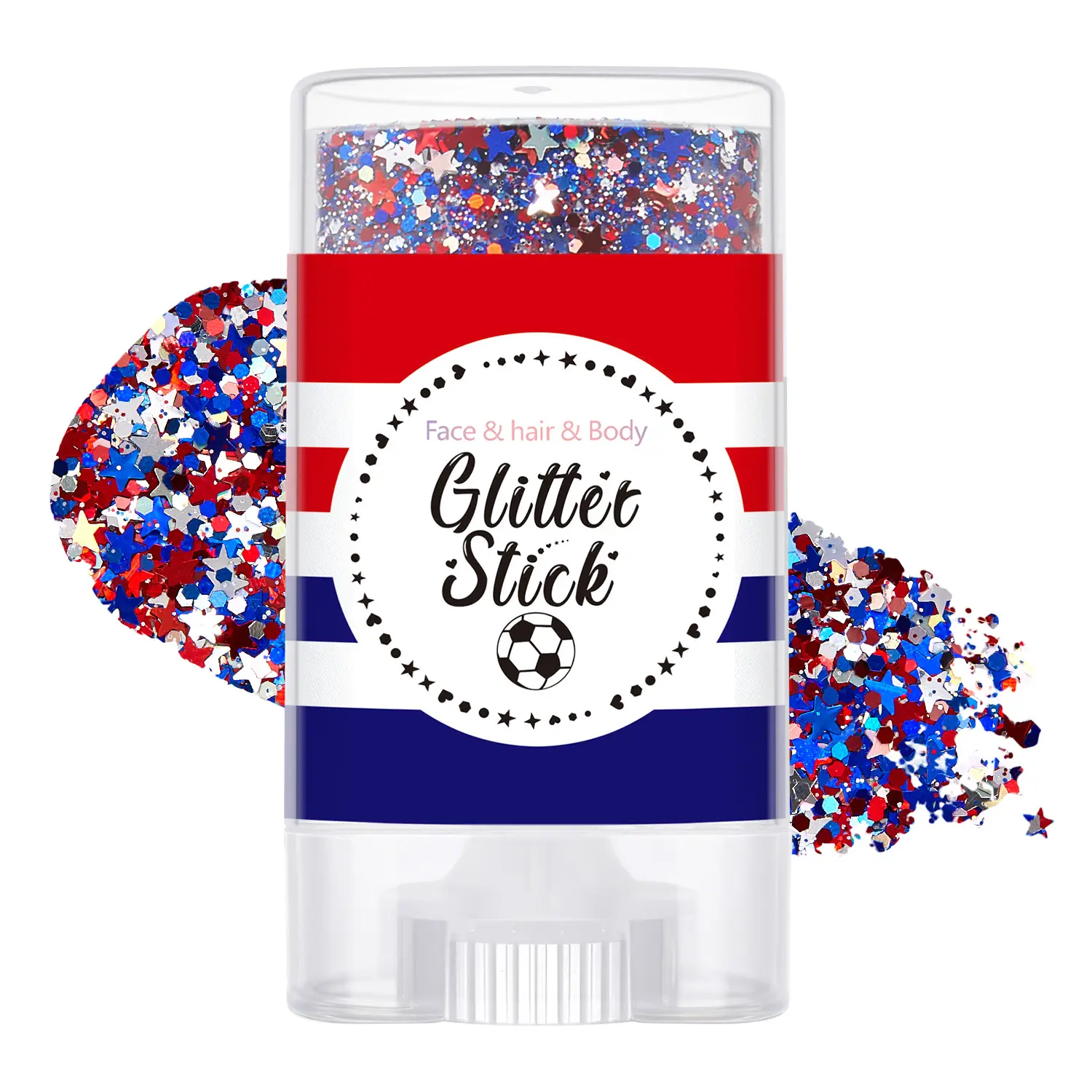 Halloween Must-Have Glitter Makeup Stick, Red White and Blue Face Body Glitter, Self-Adhesive Waterproof Shimmer for Costume Makeup, Cosplay, Halloween Parties and Festivals