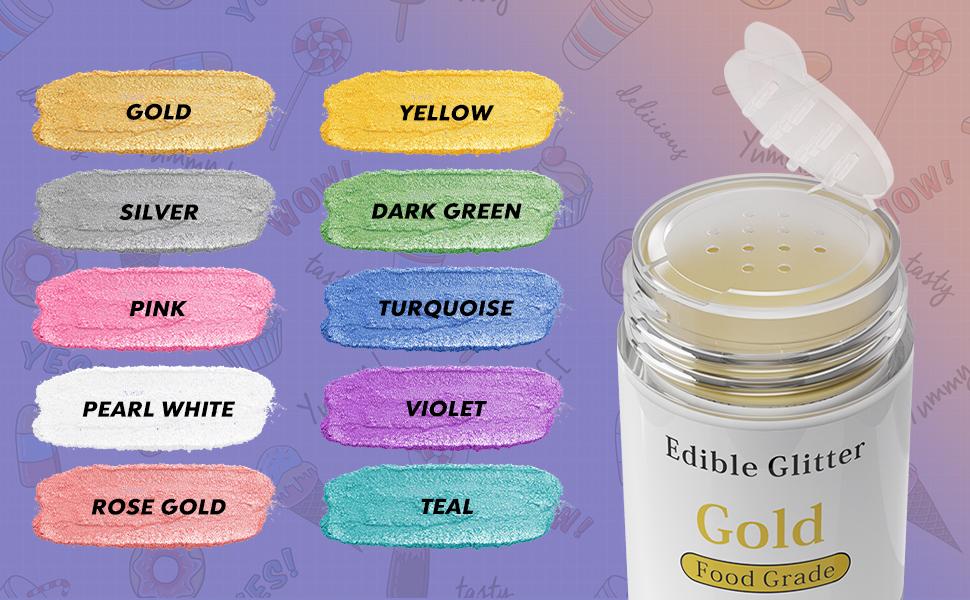Edible Glitter, Food Coloring Set 10 for Drinks, Wine, Beer, Cocktails, Strawberries, Cakes, Cupcakes, Chocolate Pretty Water Glitter Cake- 5g/bottle