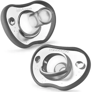 Nanobebe Baby Pacifiers 0-3 Month - Orthodontic, Curves Comfortably with Face Contour, Award Winning for Breastfeeding Babies, 100% Silicone, Perfect Baby Registry Gift 2pk,Grey