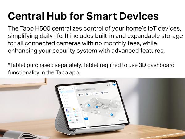 TP-Link & Tapo H500 Smart Home Central Hub – Command 16 Tapo Cameras & 64 Sub-G Sensors, Local 16 GB + 16 TB SATA Storage, Facial Recognition, HDMI Quad-View, 110 dB Alarm, Matter-Ready, No-Fee Security