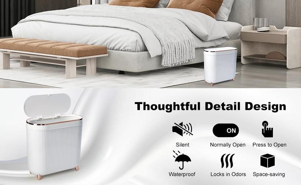 Pukomc Motion Sensor Trash Can with Lid 3.5 Gallon Touchless Bin Automatic Waterproof Bathroom Garbage Can Large Capacity Odor Control Advanced Sensing Technology Stylish Beige