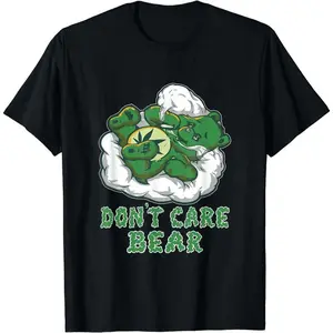 Short Sleeve Funny Bear Smoking Weed Cannabis Marijuana 4:20 Stoner Gift T-Shirt for Men Women