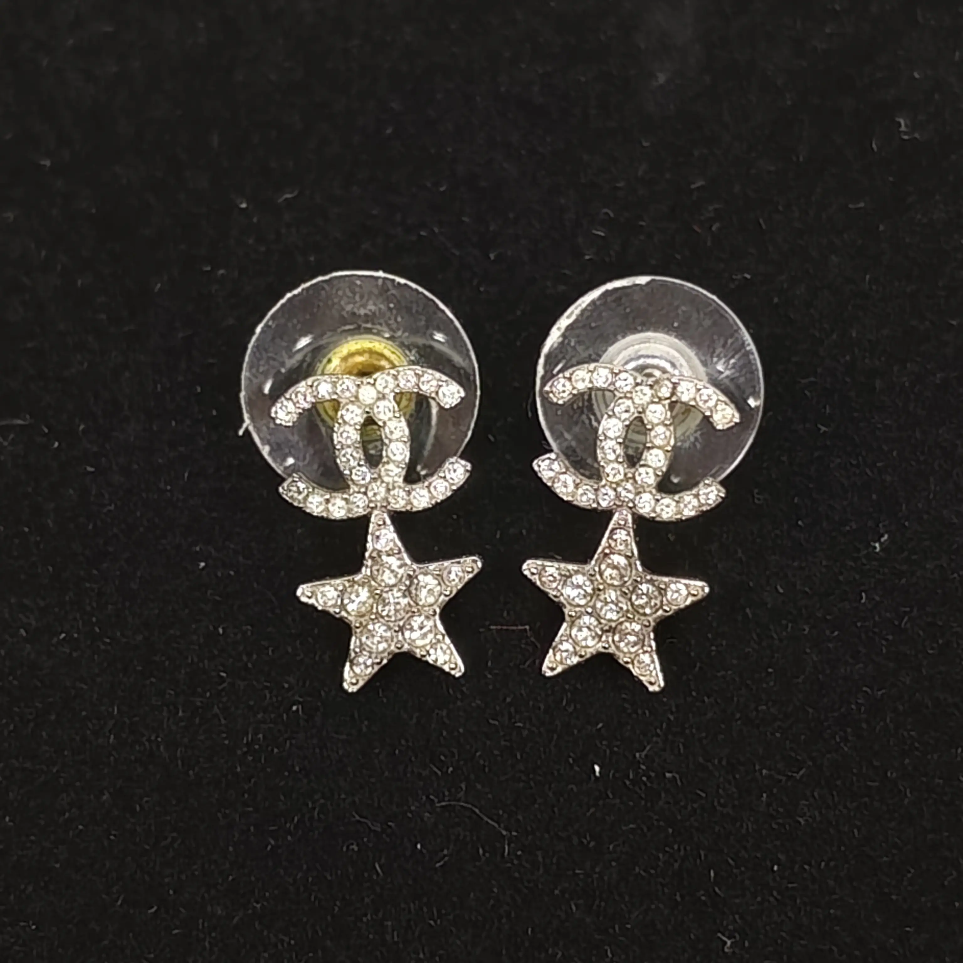 Pre-owned Chanel Double C & Star Stud Earrings — Silver（SZS 04003）
