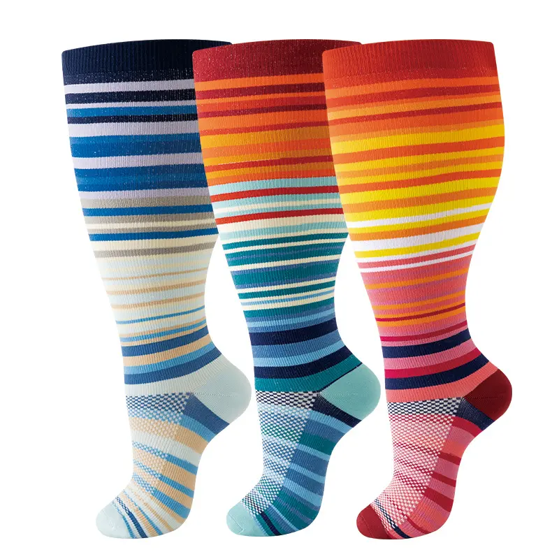 Unisex Athletic Blood Circulation Socks (3 Pairs), Knee-High 20-30 mmHg Compression for Wide Calves, All Seasons Support for Travel & Extended Work Hours, Compression Stockings, Color Matching