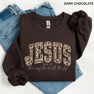 Christian Jesus Leopard Sweatshirt, Cheetah Print Bible Verse, Trendy Faith Apparel Gift, Jesus Loves You, The Way The Truth The Life