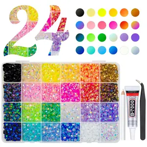 20000PCS 24 Color Jelly Resin Rhinestones w B7000 Jewelry Glue 3mm 4mm Flatback Rainbow Stones Non-Hotfix Colorful AB Gems Diamonds Charms for Nails Eyes Face Makeup Beuaty Crafting Tumblers
