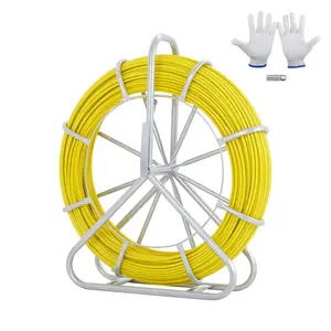 600ft Fiberglass Fish Tape Duct Rodder – 5/16" Dia, Wire Puller with Steel Reel Stand & 3 Pulling Heads, Non-Conductive Cable Running Tool for Walls/Electrical Conduit