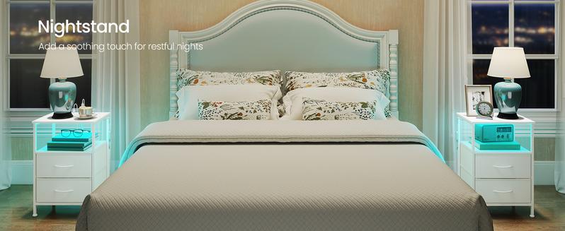 SONGMICS BELLAH Collection - Nightstand with Charging Station and App-Controlled Adjustable LED Lights, Bed Side Table, Bedroom