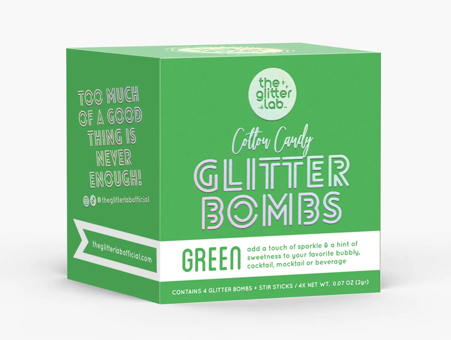 The Glitter Lab Green Cotton Candy Glitter Bombs for Sparkling Cocktails, Mocktails & Bubbly Drinks - Edible Glitter Infused Candies for Shimmery Beverages