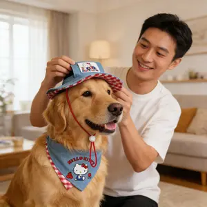 MINISO Hello Kitty Pet Hat & Bandana Set – Adorable Matching Costume Accessories for Cats & Dogs, Ideal for Pet Dress-Up & Photo Props
