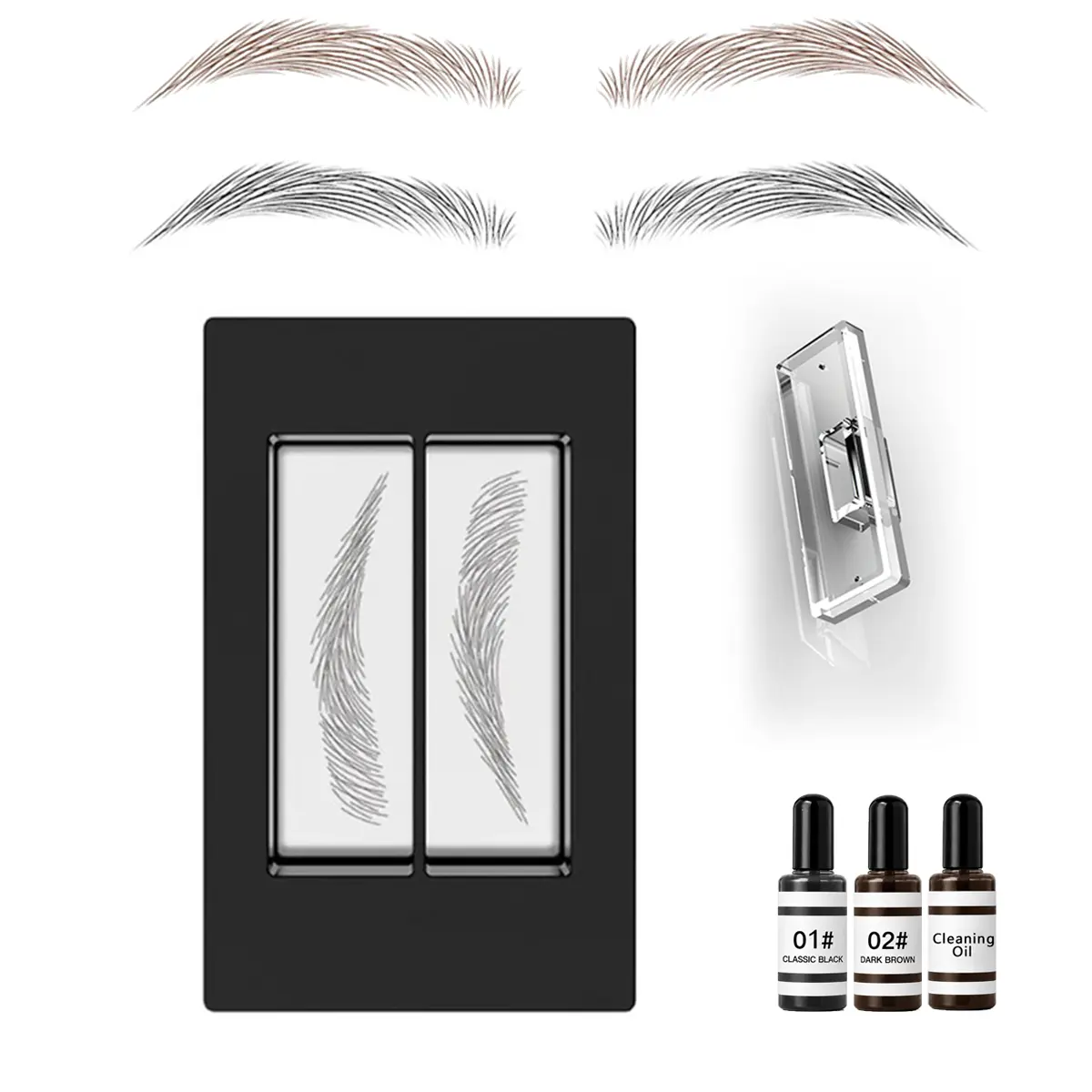 Eyebrow Stamp Kit with Black & Dark Brown Brow Ink, Reusable Brow Stencil Applicator for Symmetrical Brow Shaping, Waterproof Smudge Resistant Brow Color Kit, Easy Eyebrow Mapping Tool for Beginners Daily Makeup.