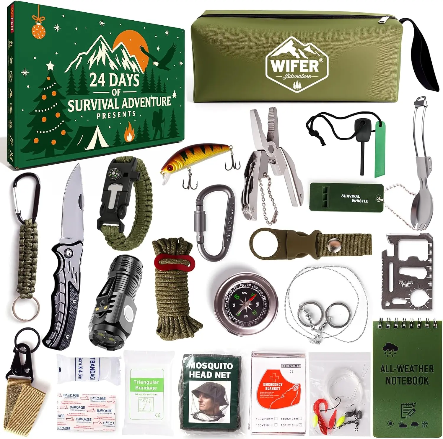 Survival Kit Advent Calendar 2026 for Men – 24 Days Christmas Countdown Survival Tools for Adult Teen, Xmas Holiday Surprise Gifts for Outdoor Enthusiasts, Camping, Fishing, Hunting, Hiking WIFER