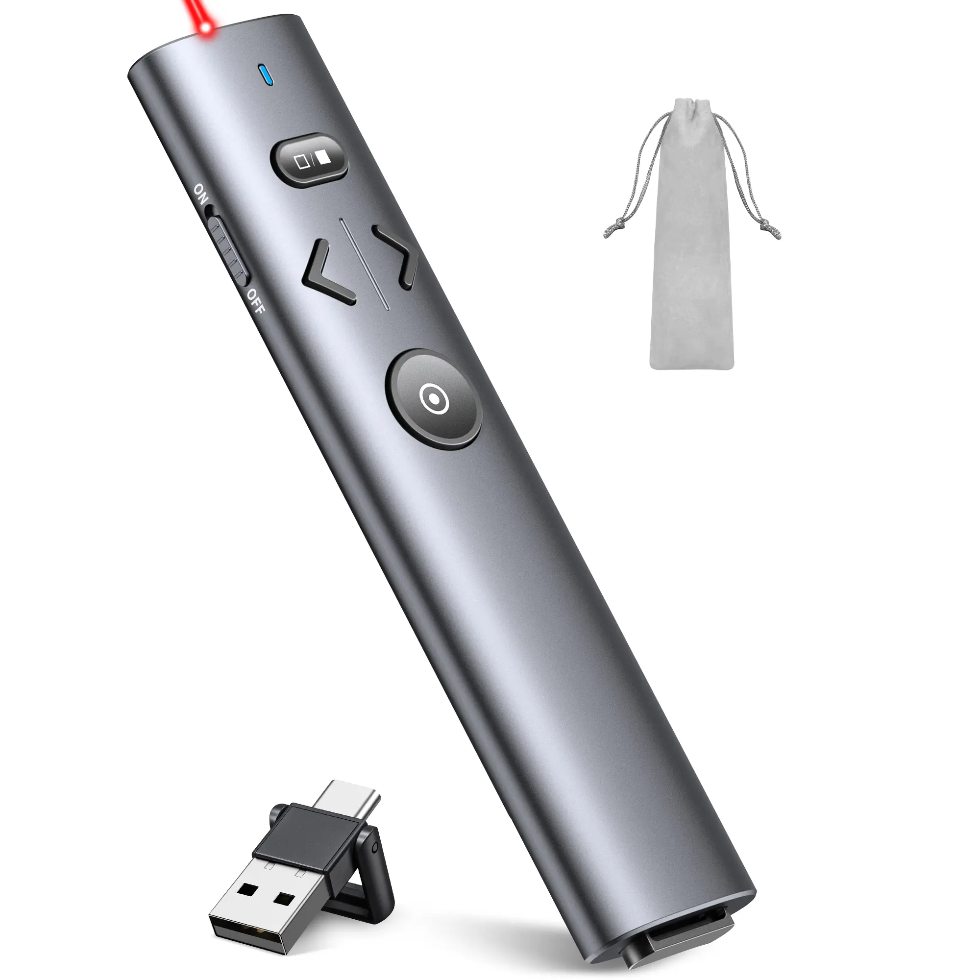BEBONCOOL 2-in-1 USB Type C Presentation Clicker, Rechargeable Wireless Presenter Remote, Clicker for PowerPoint Presentations, Pointer for Presentations Slide Advancer with Volume Control for Mac,Computer, PPT