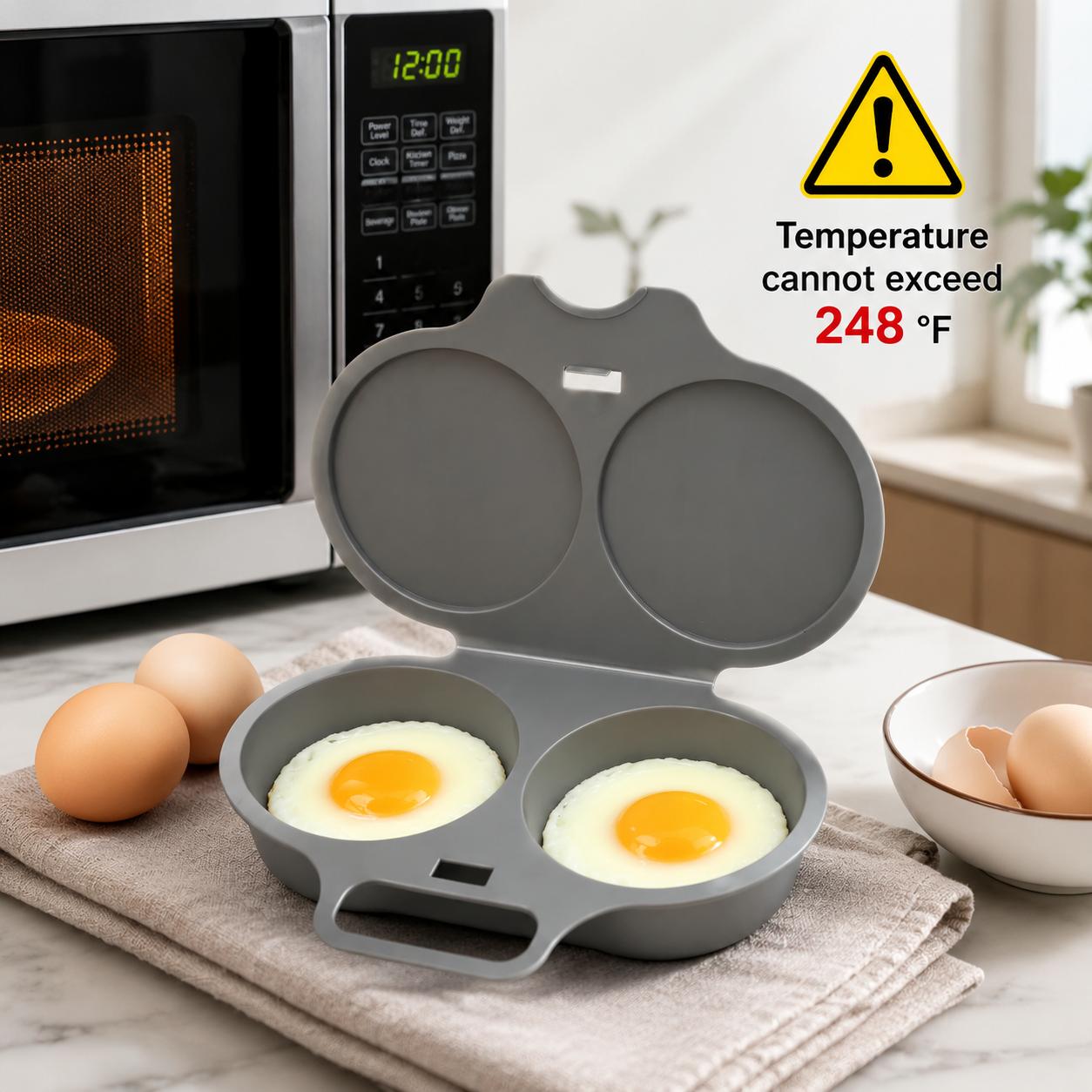 Microwave omelette maker with 248 degree Fahrenheit temperature warning