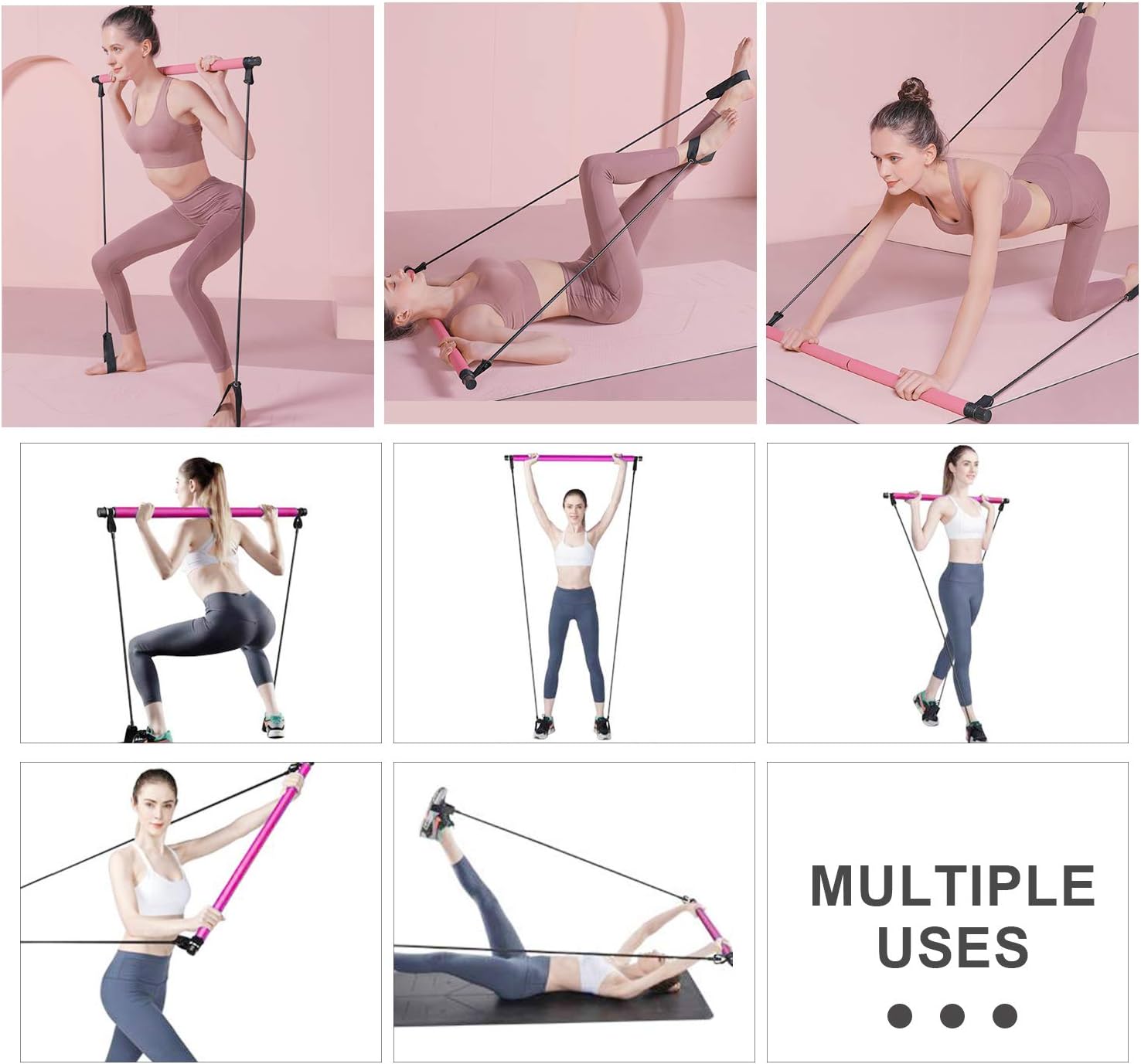 Mother's Day Gifts for Mom- -  Pilates Bar Kit with Resistance Bands,2-Section Pilates Bar with Stackable Bands Workout Equipment for Legs,Hip,Waist and Arm,Exercise Fitness Equipment for Women & Men Home Gym Yoga Pilates
