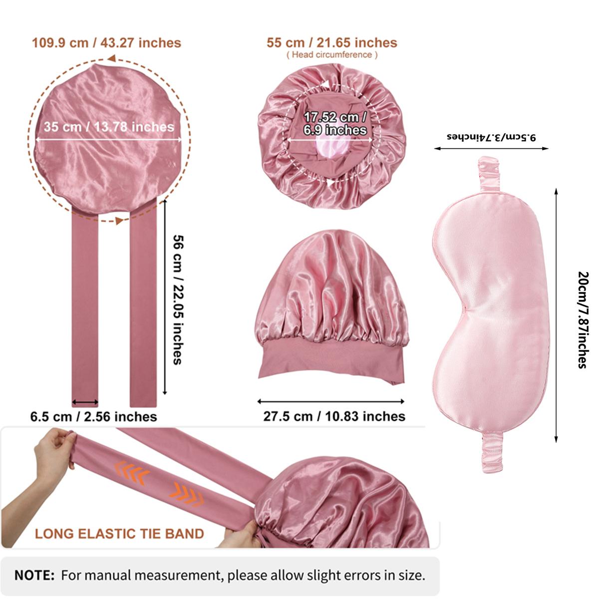 Double Layer Satin Bonnet and Eye Mask 2-piece set for Women Silk-Like Bonnets for Sleeping   cap Curly Nightcap with Elastic Tie Band Gifts for Women Hair Wraps