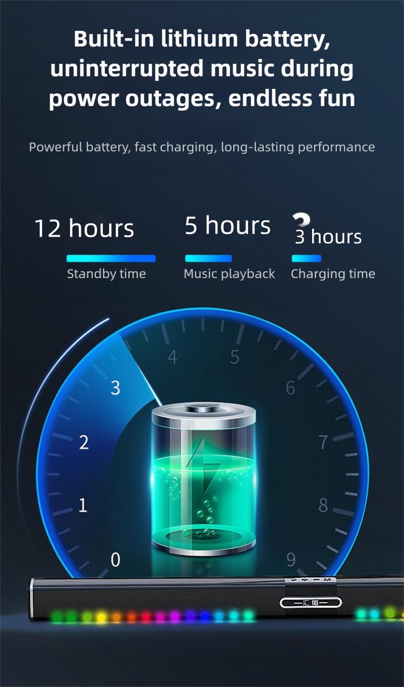 HUICHANG 10-Speaker RGB Soundbar – Wireless Bluetooth 5.3 Slim 34.6” Design,  Deep 9D Bass, TWS Stereo, Piano Black Finish, AUX/USB/Coaxial Inputs, Perfect for Home Theater, TV, Gaming & Party Smartphone Audio，Black Friday, gifts，New Year's Party