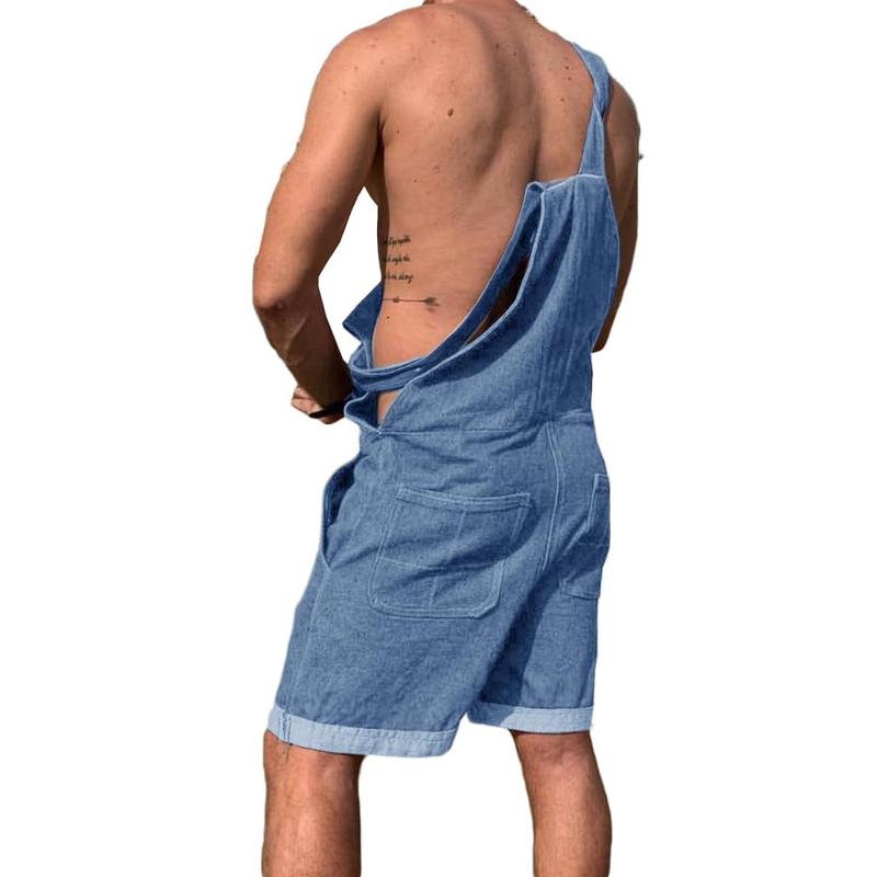 Runcati Men's Denim Bib Overall Shorts Loose Fit Summer Walk Shorts Above Knee Length Shortalls Jumpsuit Rompers