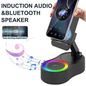 Wireless Induction Audio Bluetooth Speaker 5in1 Phone Holder Emergency Rechargeable (3000mAh) with Colorful Ambient Light 300° Foldable for Tablet iPhone Android, Gifts for Men Women