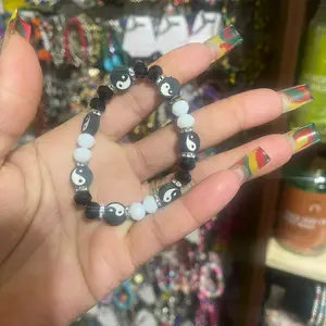 Black & White Ying Yang Bubble Fancy Single fashion Bracelet 1pc only
