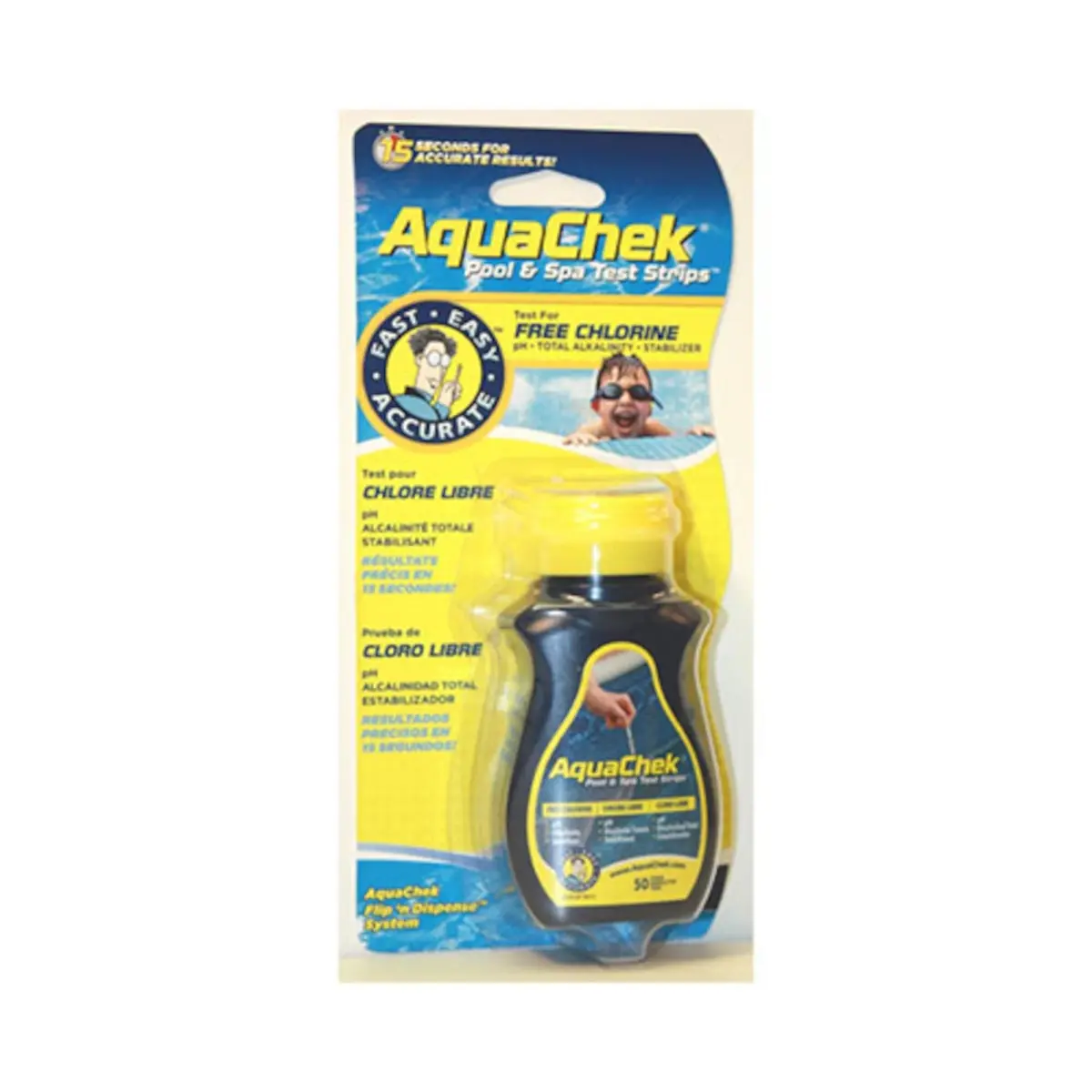 212 MAIN HydroQuip AquaChek 4-in-1 Chlorine Water Testing Strips - Yellow Water Quality Tester for Aquatic Fitness Equipment Maintenance