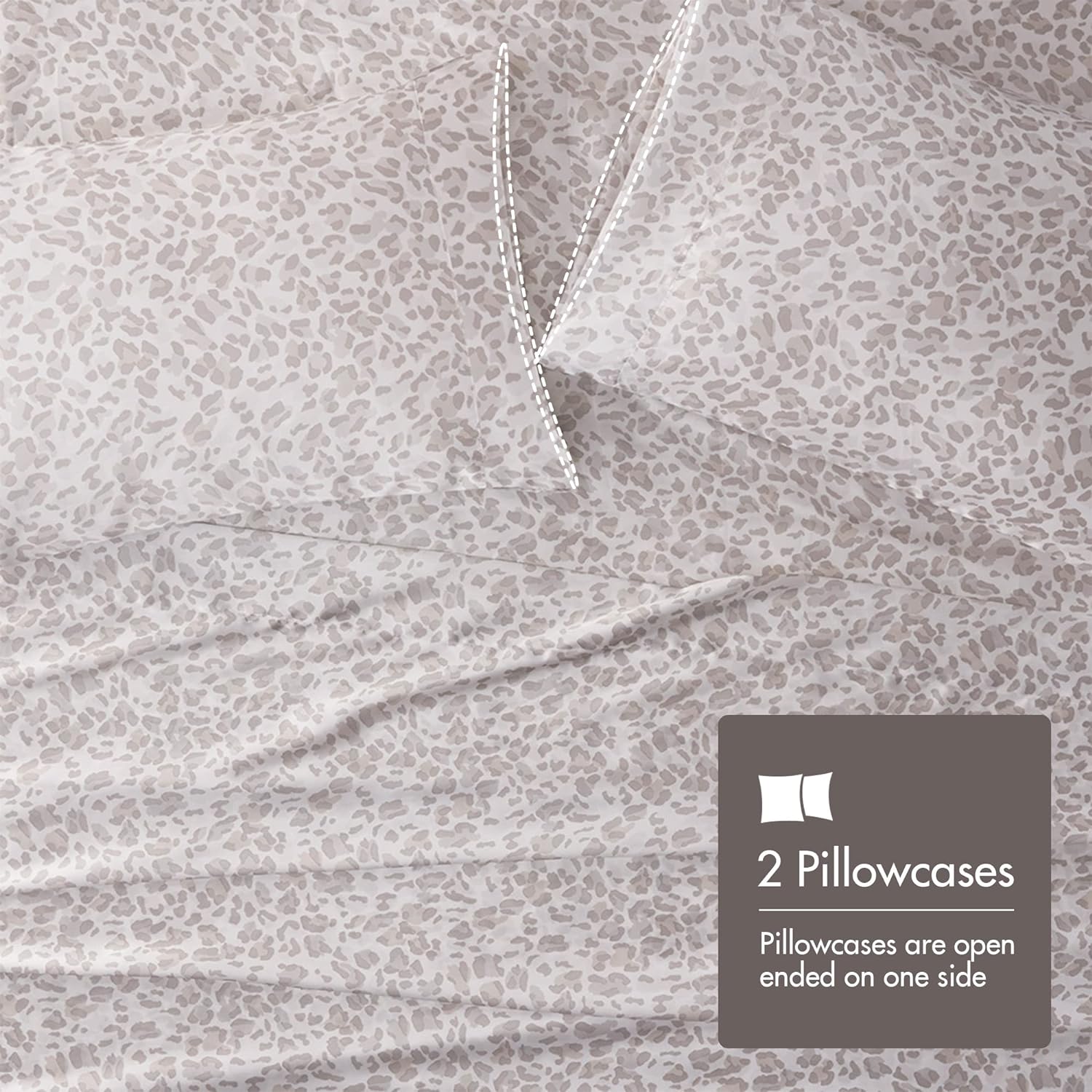 Madison Park 4 Piece Leopard Printed Satin Sheet Set (1*Flat Sheet + 1* Fitted Sheet + 2*Pillowcases), Luxury And Silky With Natural Sheen, Elastic 14" Pocket Fits Up To 16" Mattress, All Around Elastic - Year-Round Bedding