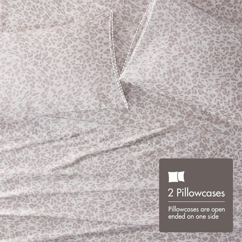 Madison Park 4 Piece Leopard Printed Satin Sheet Set (1*Flat Sheet + 1* Fitted Sheet + 2*Pillowcases), Luxury And Silky With Natural Sheen, Elastic 14" Pocket Fits Up To 16" Mattress, All Around Elastic - Year-Round Bedding