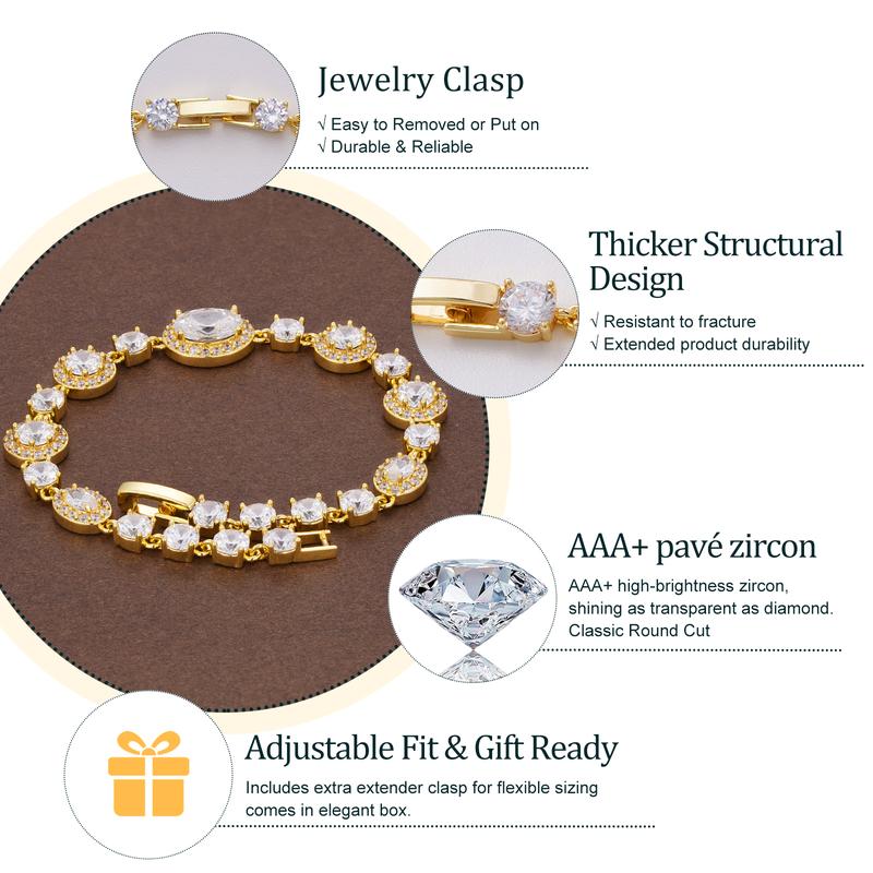 Turandoss Gold Tennis Bracelet – Adjustable CZ & Emerald-Baguette Bracelet, Holiday Gift Jewelry for Women