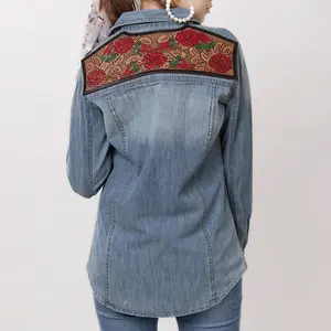 American Darling Genuine leather Hand tooled carved Women 100% cotton Denim Blazer dress jacket ladies | Vintage