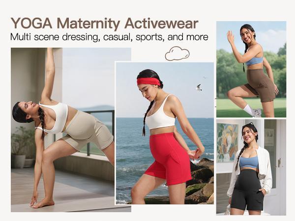 POSHDIVAH Women's Creamluxe Maternity Yoga Shorts with Pockets Pregnancy Workout Running Pants Clothes 6"/9"/12"