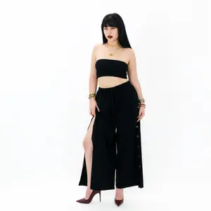 Karma Nepal Crafts Flowy Cotton Wide Leg Pants, Slit Pants, Summer Boho Flare Pants