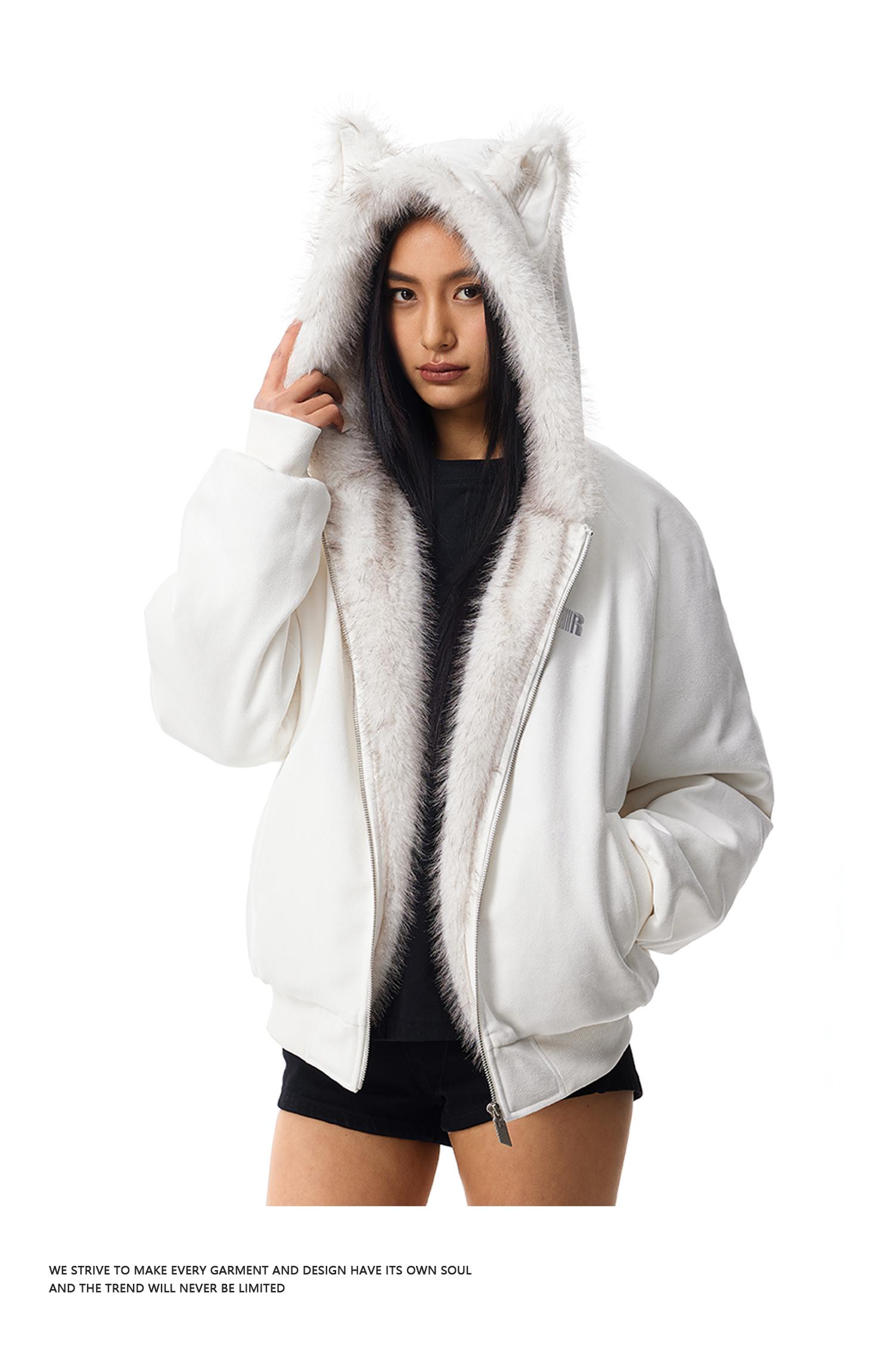 FDR Oversized Faux Suede Cozy Jacket with Cat Ears & Leopard Print Soft Warm Faux Fur Lining Unisex  Womenswear Sweatshirts Fall Fashion Coat Winter Outfits