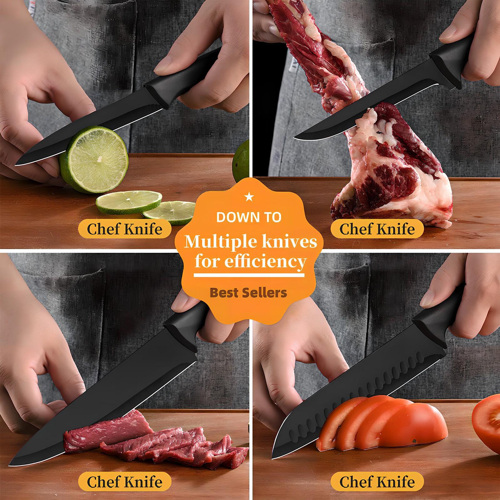 15-Piece Kitchen Knife Set – With Solid Wood & Plastic Knife Block, Including Chef's Knife, Japanese-Style Knife, Meat/Vegetable Knife, Chicken Bone Knife and German-Style Steak Knife. it's practical for home use and also ideal as a gift. Wooden Stylish 15-Piece Kitchen Knife Set – With Solid Wood & Plastic Knife Block, Including Chef's Knife, Japanese-Style Knife, Meat/Vegetable Knife, Chicken Bone Knife and German-Style Steak Knife. it's practical for home use and also ideal as a gift. Wooden Stylish