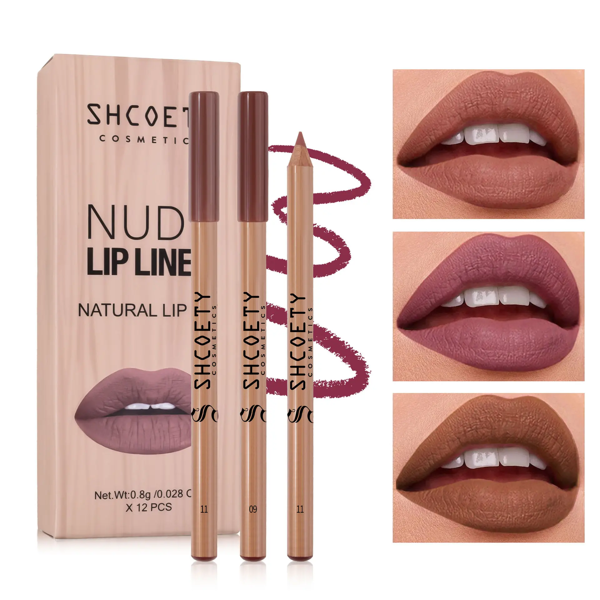 12Pcs Nude Matte Lip Liner Pencils - Sharpenable, Silky Smoothening, Long-Wearing, Smudge-Resistant Earth-Tone Lipliners for Lip Outlining & Filling, Natural Makeup Kit for All Skin Types