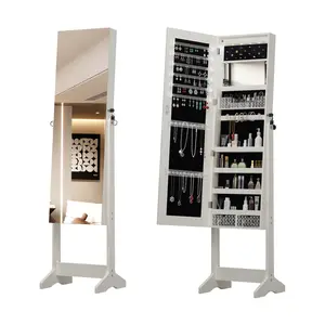Jewelry Cabinet Armoire with Full Length HD Glass Mirror, Lockable Storage, Organizer with 20 Necklace Hooks & Bracelet Rod, Space-Saving Elegance unique bedroom furniture