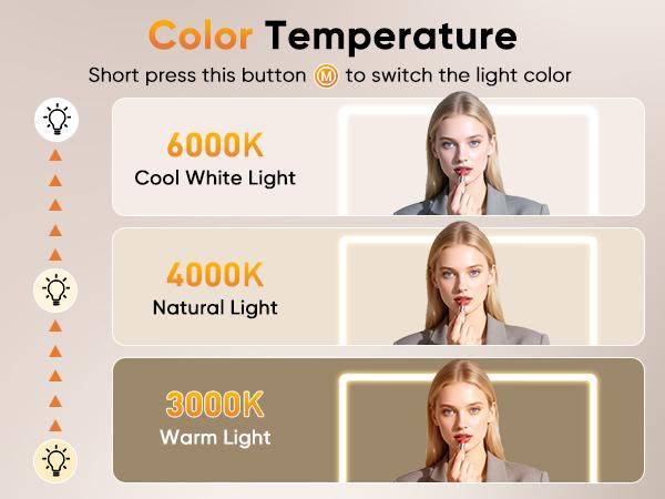 Vanity Mirror with Lights, LED Makeup Mirror with Dimmable 3 Color Modes, Touch Screen Control Vanity Based Mirror Desk Mirror Square White